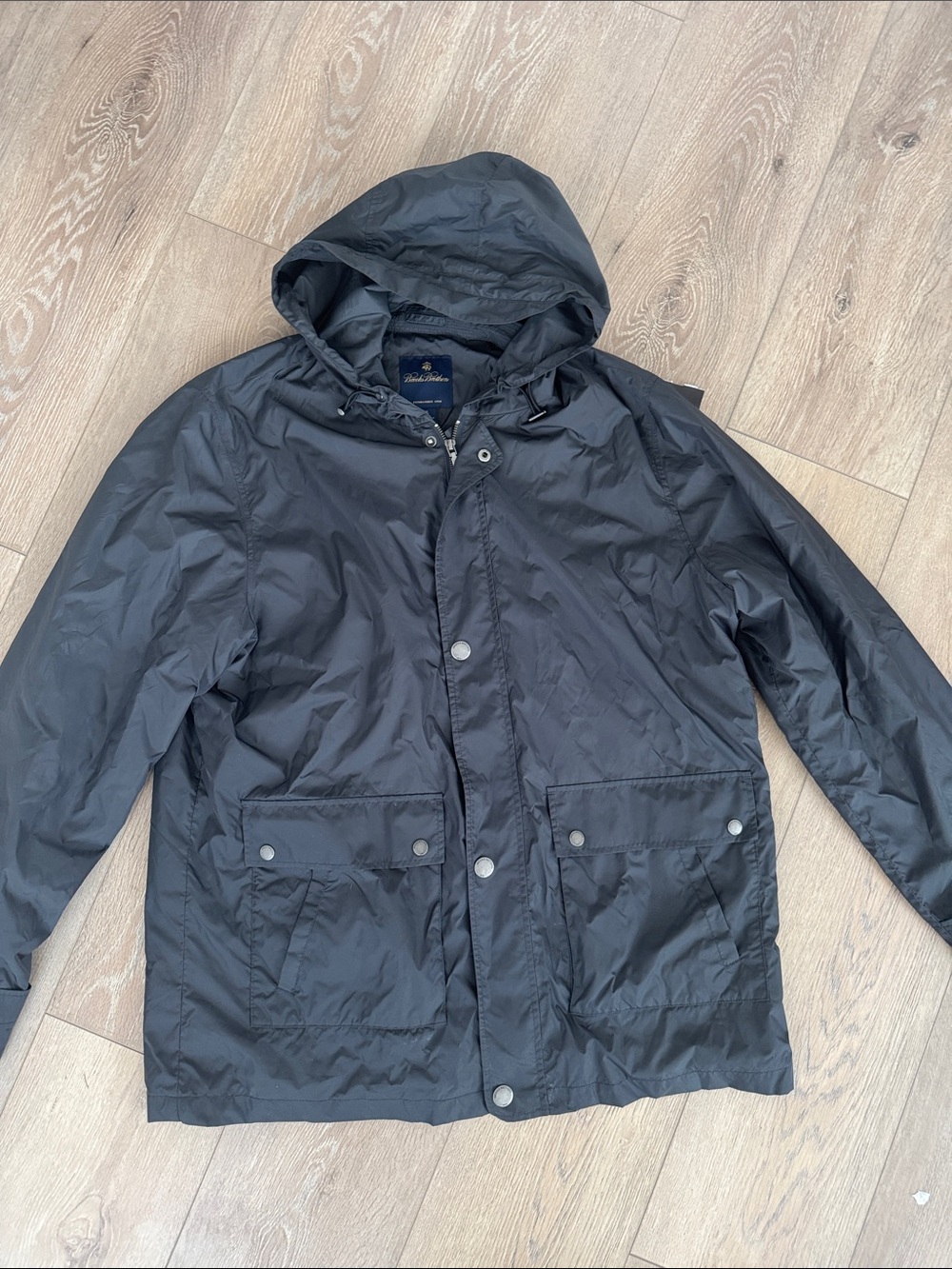 Brooks Brothers Black Hooded Rain Jacket/Windbreaker